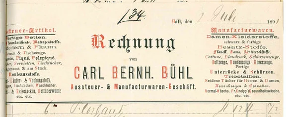 Briefkopf des Bühl'schen Textilgeschäfts von 1891 (StadtA Schwäb. Hall 61/1005)