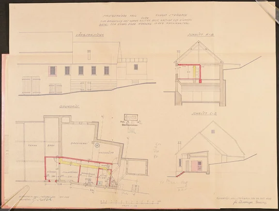 Plan zum Einbau einer Dreizimmerwohnung im „Maschinensaal“ des Gebäudes 159b (hinter dem heutigen Haus Nr. 22)  (Stadt Schwäb. Hall, Baurechtsamt, Bauakten Neustetterstraße 20)