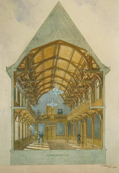 Konversationssaal. Zeichnung des Architekten Holch, um 1880 (StadtA Schwäb. Hall S06/P01660)