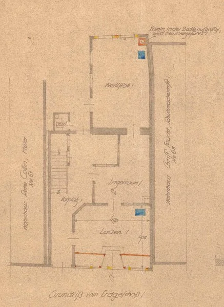 Grundriss zu einem Umbau des Ladenlokals, 1925  (Baurechtsamt SHA, Bauakten)