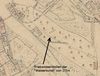 Ausschnitt aus dem Primärkataster von 1827. Der Verlauf des Triebwasserstollens ist als gestrichelte Doppellinie eingezeichnet, die „Wasserkunst“ am Nordwestende des Unterwöhrds durch ein Mühlradsymbol gekennzeichnet. (Plan: GIS-City Schwäbisch Hall /  Stadt Schwäbisch Hall, Fachbereich Planen und Bauen, Abteilung Vermessung).