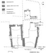 Kelleraufahme. Die Häuser Neue Straß 22 und 24 sowie Am Spitalbach 23 bildeten um 1200 einen zusammengehördenden Komplex. Plan: C. Schaetz, D. Bönsch 1992 (StadtA SHA Server Häuserlexikon)