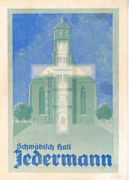 Undatierte Werbekarte für die „Jedermann“-Festspiele, vermutlich 1927 (StadtA Schwäb. Hall PK 1438)