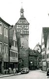 Blick aus Richtung Süden, 1954. Foto: Baurechtsamt Schwäbisch Hall (Baurechtsamt Schwäbisch Hall, Bauakten Gelbinger Gasse 34)