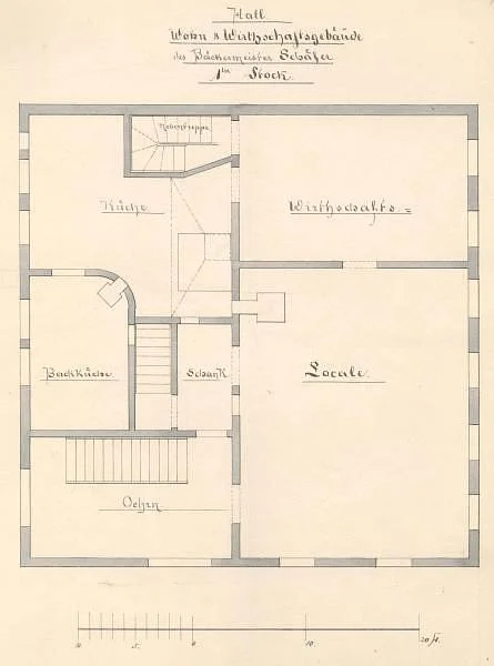 Räume der Schankwirtschaft im 1. Stock, 1869 (StadtA SHA 21/1849)