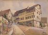 „Stern“ mit Nebengebäuden. Auf 1904 datiertes Aquarell des aus Murrhardt stammenden Malers Reinhold Nägele, einem Mitbegründer der Künstlergruppe „Stuttgarter Secession“ (StadtA Schwäb. Hall DIG 02769 / Original: Privatbesitz)