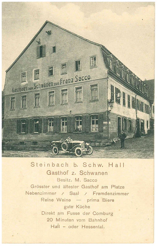 Hauspostkarte des „Schwanen“ von etwa 1920 (StadtA Schwäb. Hall PK 04889)