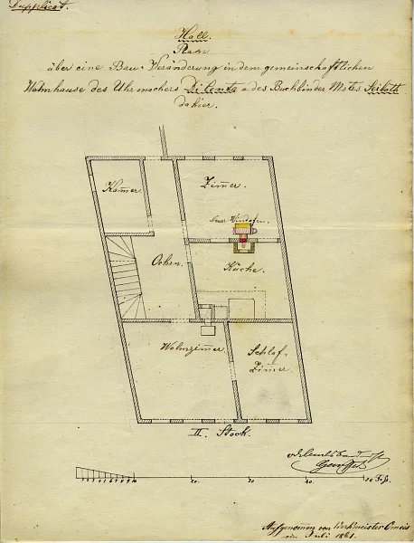 Plan zum Einbau eines Ofens im II. Stock, 1861 (Stadt Schwäb. Hall, Baurechtsamt, Bauakten)
