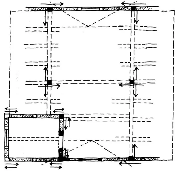Rekonstruktion des Dachgeschossees mit Erker (links unten). Zeichnung: Albrecht Bedal (StadtA SHA Server Häuserlexikon)