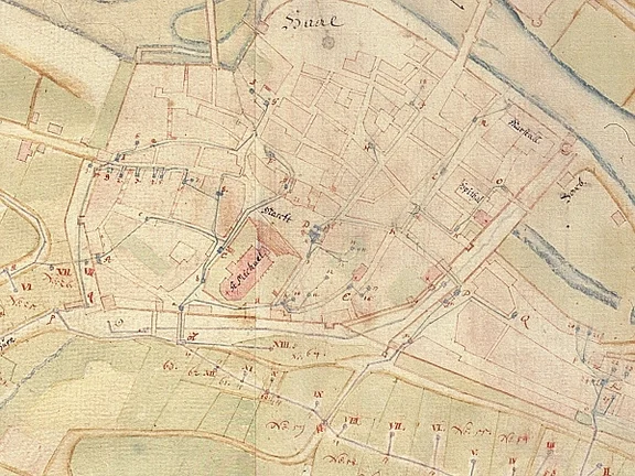 Ausschnitt aus dem Wasserleitungsplan von 1740 (StadtA Schwäb. Hall 416/46)