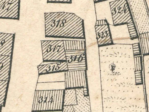 Ausschnitt aus dem Primärkataster von 1827. Das Haus hat die Nummer 317 (StadtA SHA S13/686)