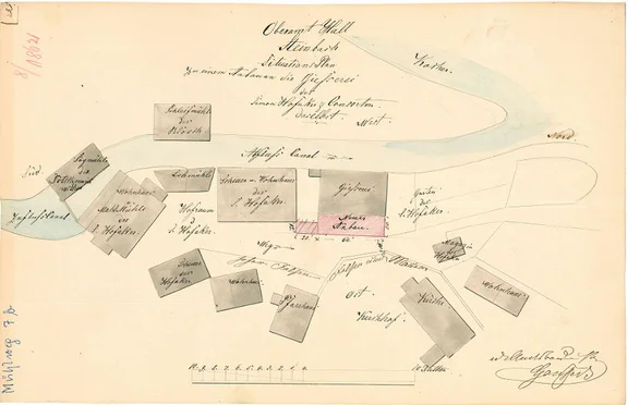 Lageplan zu einer Erweiterung der Gießerei, 1863 (StadtA Schwäb. Hall 27/538)