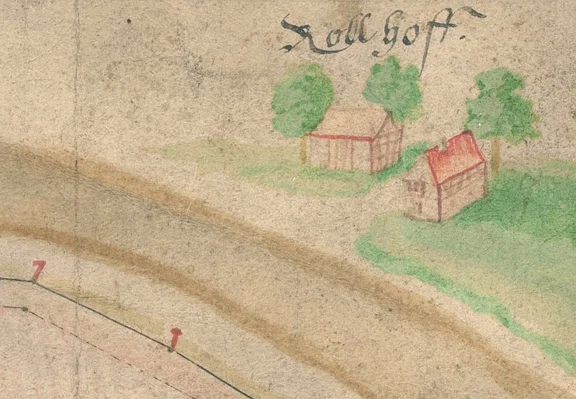 Ausschnitt aus einer Flurkarte über das "Eulengeschrei", kolorierte Zeichnung von Johann Michael Roscher von 1750 (StadtA SHA H09/005)