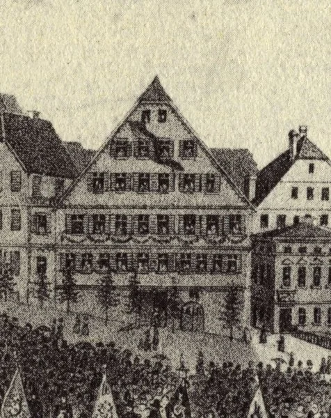 Ausschnitt aus einer Lithografie zum Sängerfest am 16. Mai 1853 von Wilhelm Haaf. Aus: Kuno Ulshöfer: Schwäbisch Hall. Bilder einer alten Stadt, Schwäbisch Hall 1971, S. 85