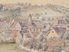 Ausschnitt aus einem Gemälde der Comburg mit Steinbach von J. Berger, 1895 (StadtA Schwäb. Hall S10/2246)