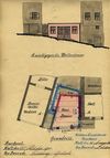 Planskizzen zur Erstellung eines einstöckigen Schuppens zwischen dem Wohnhaus Nr. 34 und dem auf der Stadtmauer aufsitzenden Werkstattgebäude Nr 34a, 1910 (StadtA Schwäb. Hall 27/0450)