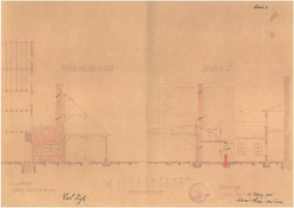 Plan zum Neubau einer Waschküche im Hinterhof, 1928 (Baurechtsamt Schwäb. Hall, Bauakten Am Markt 11)