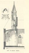 Schnitt durch den Chor mit Aufmaßen. Aus: Eugen Gradmann (Hrsg.): Die Kunst- und Altertums-Denkmale der Stadt und des Oberamtes Schwäbisch-Hall, Esslingen 1907, S. 54