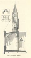 Schnitt durch den Chor mit Aufmaßen. Aus: Eugen Gradmann (Hrsg.): Die Kunst- und Altertums-Denkmale der Stadt und des Oberamtes Schwäbisch-Hall, Esslingen 1907, S. 54