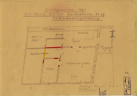 Grundriss zu einem geplanten Umbau im Erdgeschoss, 1928 (StadtA Schwäb. Hall 27/0545)
