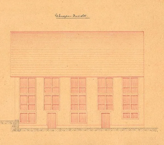 Seitenansicht für den Trockenhaus-Anbau an die Ziegelei, 1877 (StadtA SHA 27/329)
