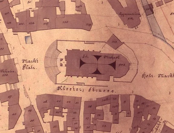 Ausschnitt aus einem Plan der Innenstadt, um 1880 (StadtA Schwäb. Hall 16/0086)