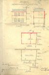 Ansicht, Schnitt und Grundrisse mit geänderter Planung für die Erstellung eines Werkstattanbaus an der Rückseite des Haupthauses, 1880 (Baurechtsamt SHA, Bauakten)