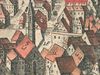 Ausschnitt aus der 1747 als Beigabe zu den „Uffenheimischen Nebenstunden“ von J. J.  Enderes in Schwabach veröffentlichten Stadtansicht. Der massive Turm des Brückentores ist nun verschwunden (StadtA Schwäb. Hall Alte Dr./271)