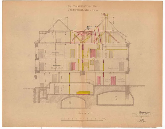 Grundriss für Umbauten im Dachstock, 1909 (Baurechtsamt Schwäb. Hall, Bauakten Am Markt 7)