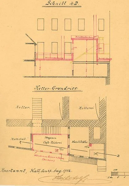 Bau des rückseitigen Nebenhauses, 1902 (Baurechtsamt SHA, Bauakten Gelbinger Gasse 25)