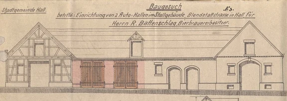 Ansicht der Fassade zur Einrichtung einer Garage, 1929 (StadtA SHA 27/0097)