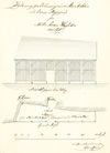 Grundriss und Ansicht des Kohlenschuppens, 1862. Auf dem Grundriss ist der Eingang in den heute noch vorhandenen Keller erkennbar (StadtA Schwäb. Hall 27/537)
