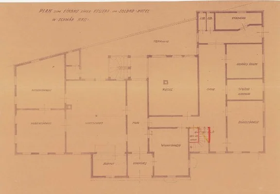 Grundriss zum Einbau eines Kellers, 1935 (StadtA Schwäb. Hall 21/761)
