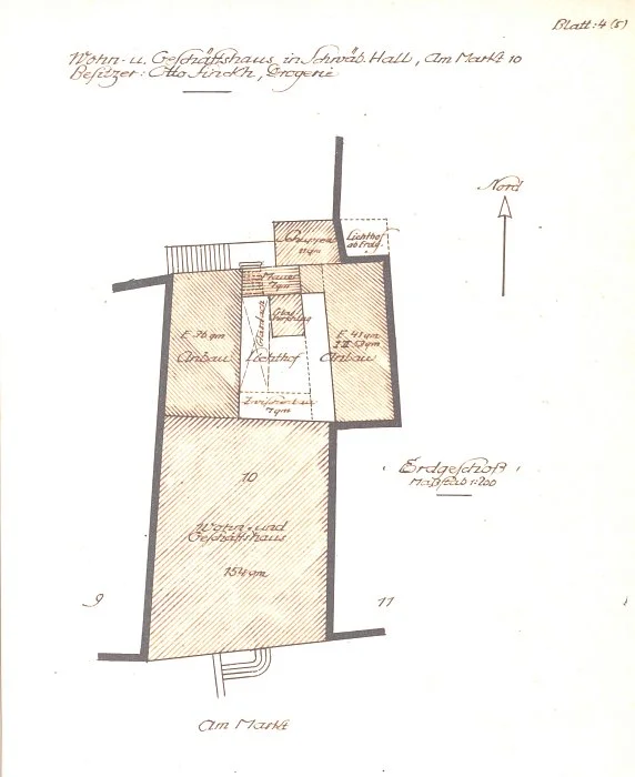 Umbauplanungen von 1967, Erdgeschoss-Grundriss (Stadt Schwäbisch Hall, Baurechtsamt, Bauakten Am Markt 10)