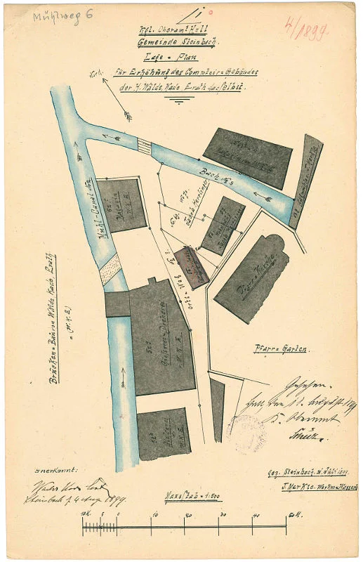 Lageplan zur im selben Jahr erfolgten Aufstockung des Kontorgebäudes, Juli 1899 (StadtA Schwäb. Hall 27/540)