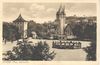 Ansichtskarte um 1900, hinter dem Haalbrunnen ist der Turm des Neuen Solbads von 1880 auf dem Unterwöhrd erkennbar (StadtA Schwäb. Hall PK 0918)