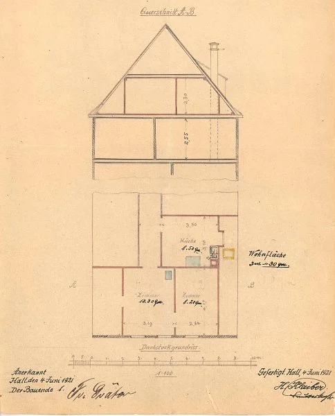 Einbau einer Dachwohnung, 1921 (Baurechtsamt Schwäb. Hall, Bauakten)