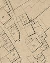 Ausschnitt aus dem Primärkataster von 1827. Am Standort des heutigen Hauses ist ein nicht nummeriertes Gebäude eingezeichnet (rechte Bildmitte, zwischen Nr. 73a und Nr. 74) (StadtA SHA S13/0842)