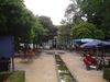 Garten des Anlagencafés mit Blick Richtung Nordwesten auf das Gebäude, Juli 2007. Foto: Daniel Stihler (StadtA Schwäb. Hall DIG 00125)