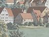 Ausschnitt aus einer Gouache von C. Gebriel mit Comburg und Steinbach zwischen 1809 und 1814.Das heutige Haus Nr. 31 ist in der Bildmitte erkennbar, links davon das heutige Anwesen Nr. 31 (StadtA Schwäb. Hall S10/811)