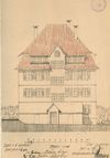 Plan mit Ostansicht (Gartenseite) zur Aufstockung des Hauses, 1922 (StadtA Schwäb. Hall 27/0526).