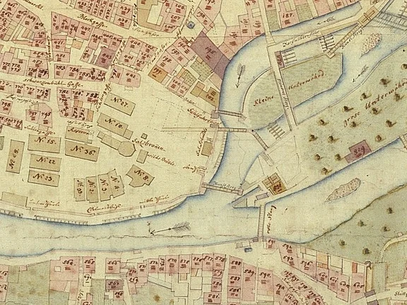 Ausschnitt aus dem Stadtplan von Schwäbisch Hall von 1816 (StadtA Schwäb. Hall 16/69)