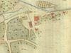 Ausschnitt aus dem Stadtplan von 1816, die Primärkatasternummern wurden offenbar nachträglich eingefügt; das Wohngebäude liegt in der Mitte zwischen Ziegelei (oben) und einem Nebengebäude (unten)  (StadtA SHA16/69)