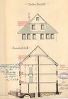 Ansicht der Giebelseite und Schnitt durch das Haus zum Einbau einer neuen Latrine, 1899 (Baurechtsamt Schwäb. Hall, Bauakten)