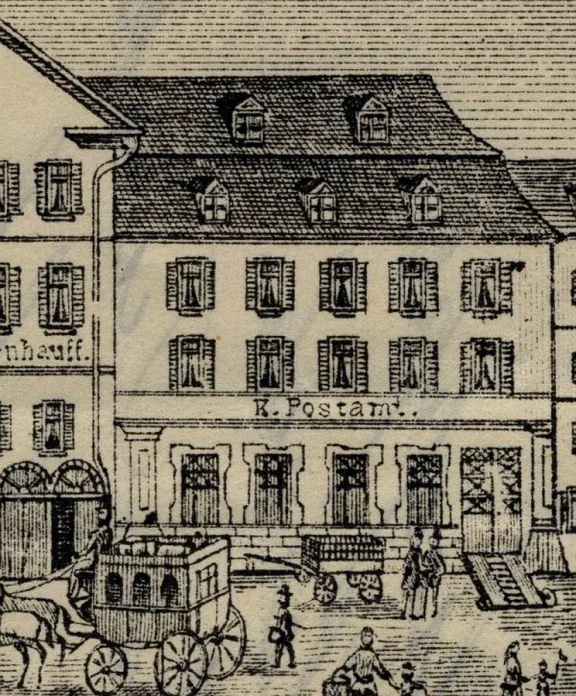 Abbildung auf einer Speisekarte des Hotels ''Lamm-Post'' von 1888 (StadtA SHA S01/0259)