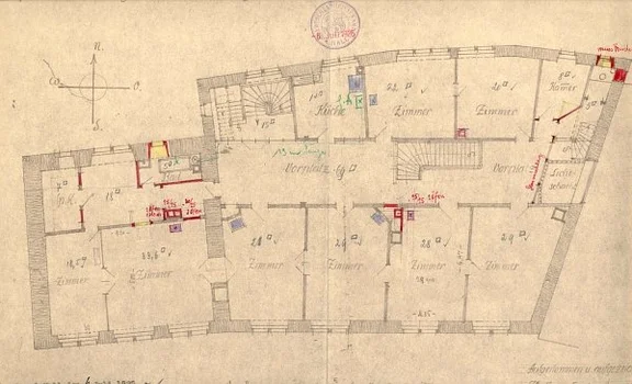 Plan für die Einrichtung von Wohnungen im Zweiten Stock nach dem Erwerb durch das Hospital, 1925 (Baurechtsamt SHA, Bauakten)