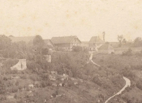 Ausschnitt aus einer wohl von der Tullauer Höhe aus gemachten Fotografie von Unterlimpurg, um 1890-1910 (StadtA Schwäb. Hall FS 06466)