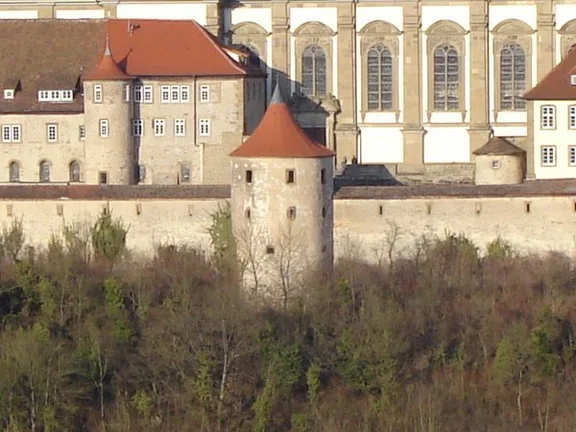 Südansicht von der Kleincomburg aus, Februar 2008. Foto: Daniel Stihler (StadtA Schwäb. Hall DIG 05507)