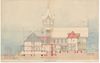 Längsschnitt durch das geplante Solbad, kolorierter Plan von Baumeister J. Holch, 1878 (StadtA Schwäb. Hall S06/P6223)