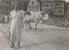 Kuhgespann auf der Brücke, Oktober 1934. Trotz zunehmendem Automobilverkehr waren diese Fahrzeuge bis in die 1940er Jahre ein alltäglicher Anblick. Fotograf unbekannt (StadtA Schwäb. Hall FS 13501)